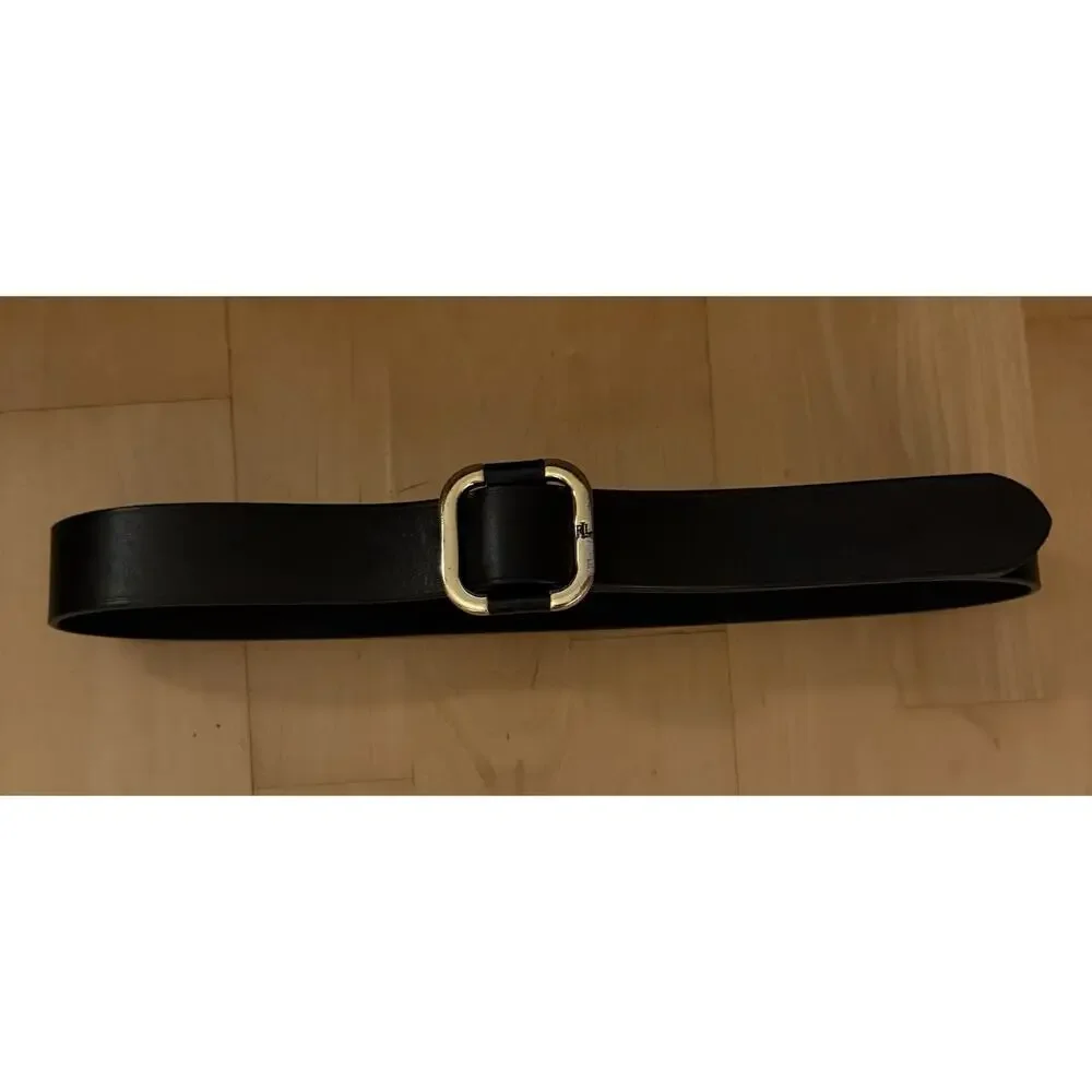 Lauren Ralph Lauren Black Leather Gold Slide-Buckle Belt 